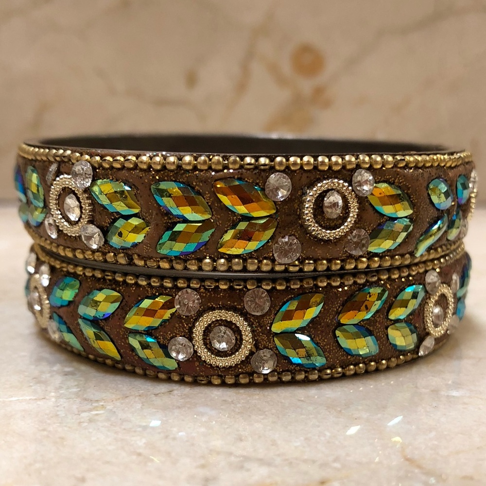 ✨SALE✨ Brown Gold and Blue Bangle Pair - Picture 4 of 4